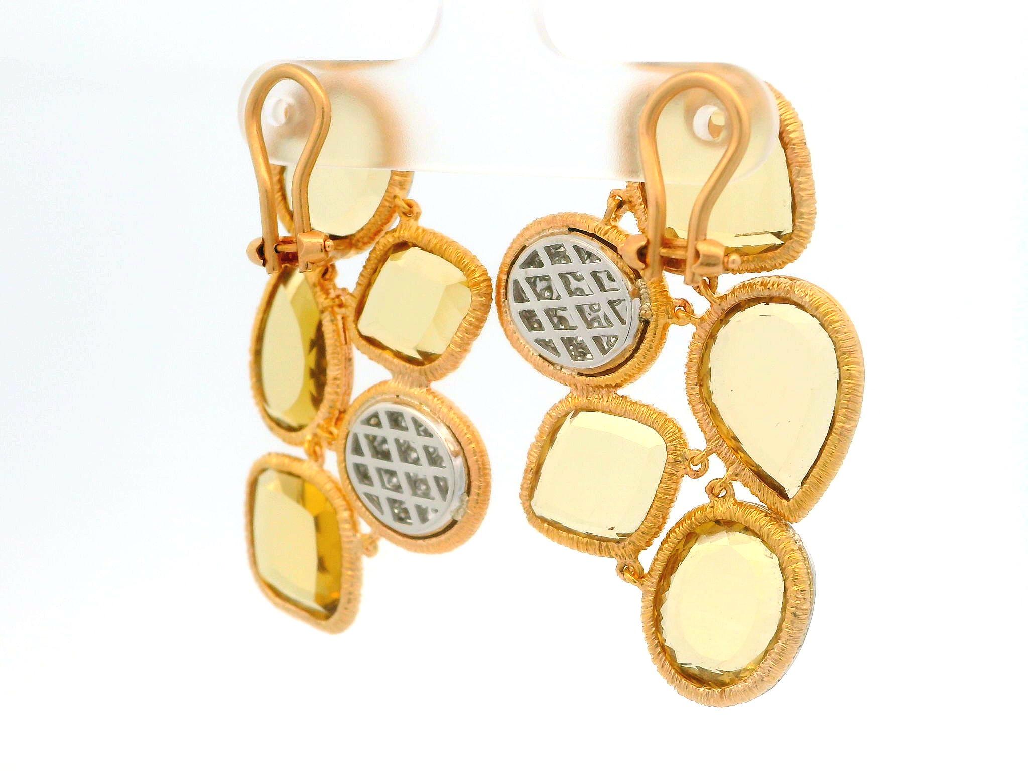 18 Karat zweifarbiges Gold Portrait Citrin & Diamant Texturierte Flexible Ohrhänger im Angebot 1