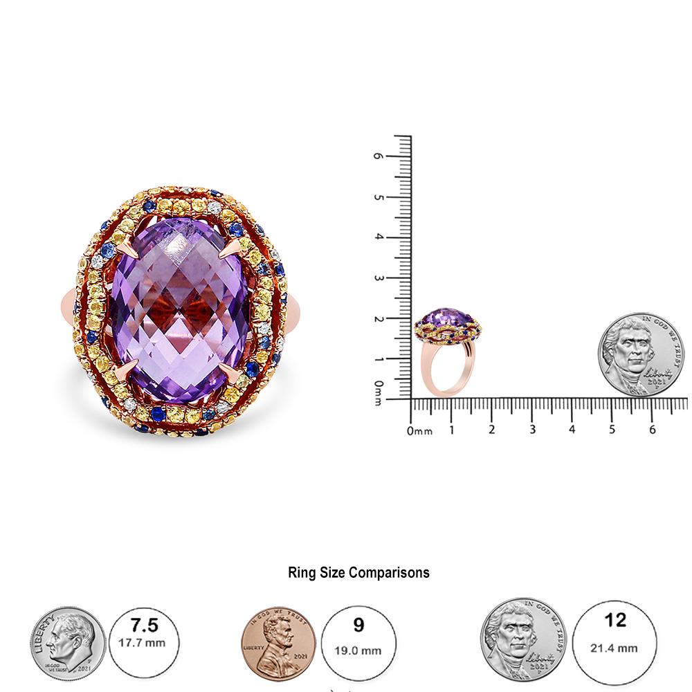Women's 18K Two-Tone Gold Purple Amethyst, Blue & Yellow Sapphire, Diamond Cocktail Ring For Sale