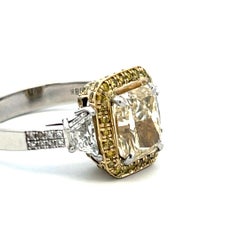 18K Two Tone Gold Ring with 3.24 Carat Radiant Cut GIA Diamond Size 10
