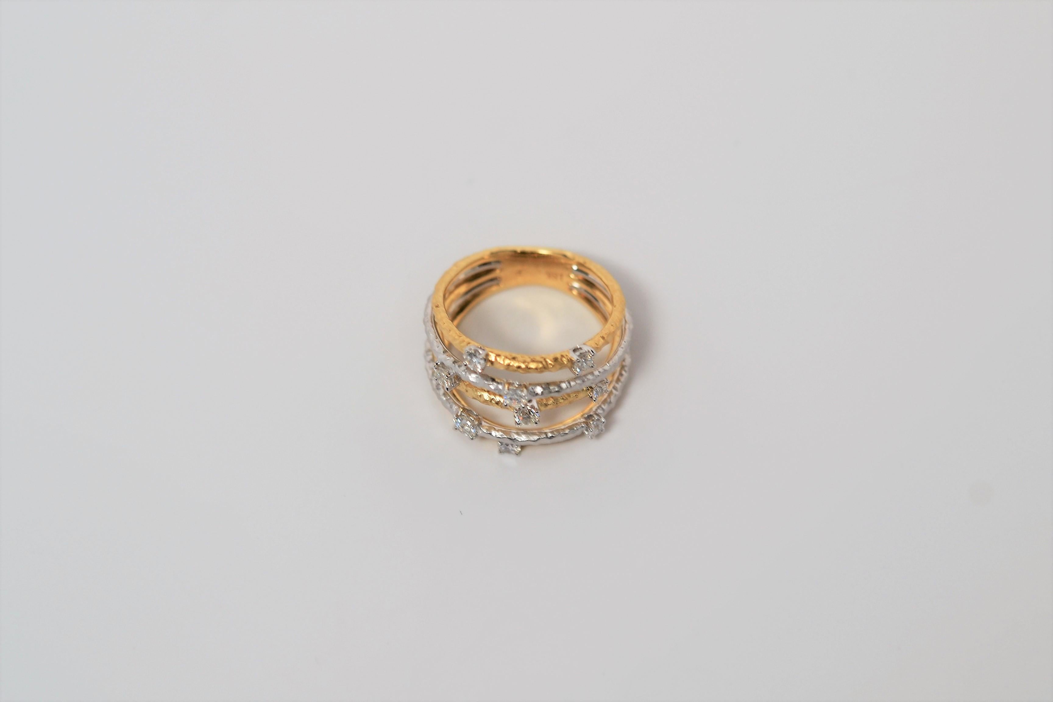 Women's or Men's 18K Two Tone Gold Ring with Round Brilliant Cut Diamonds, 0.52 Carats For Sale