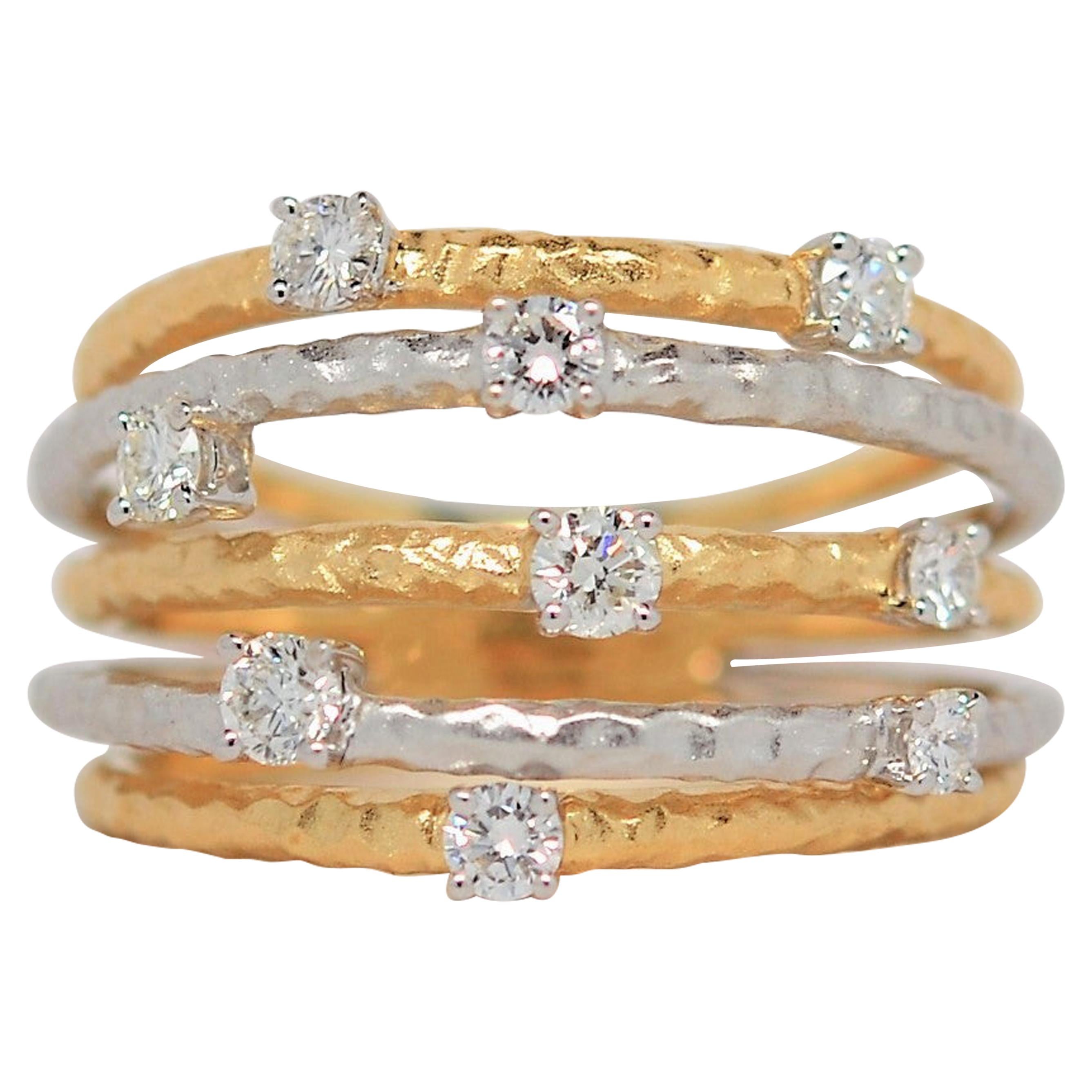 18K Two Tone Gold Ring with Round Brilliant Cut Diamonds, 0.52 Carats For Sale