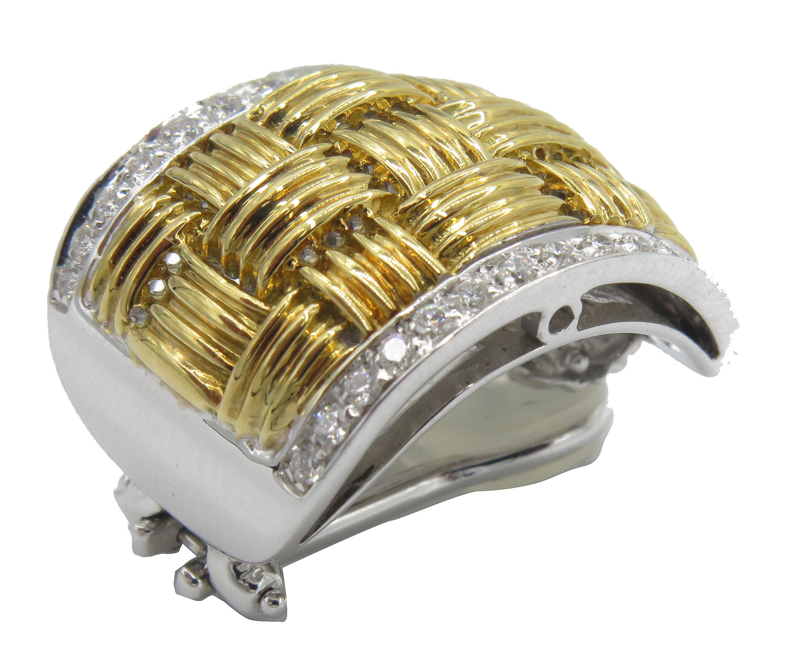 18 Karat zweifarbige Roberto Coin-Diamant-Ohrringe aus Gold Damen im Angebot