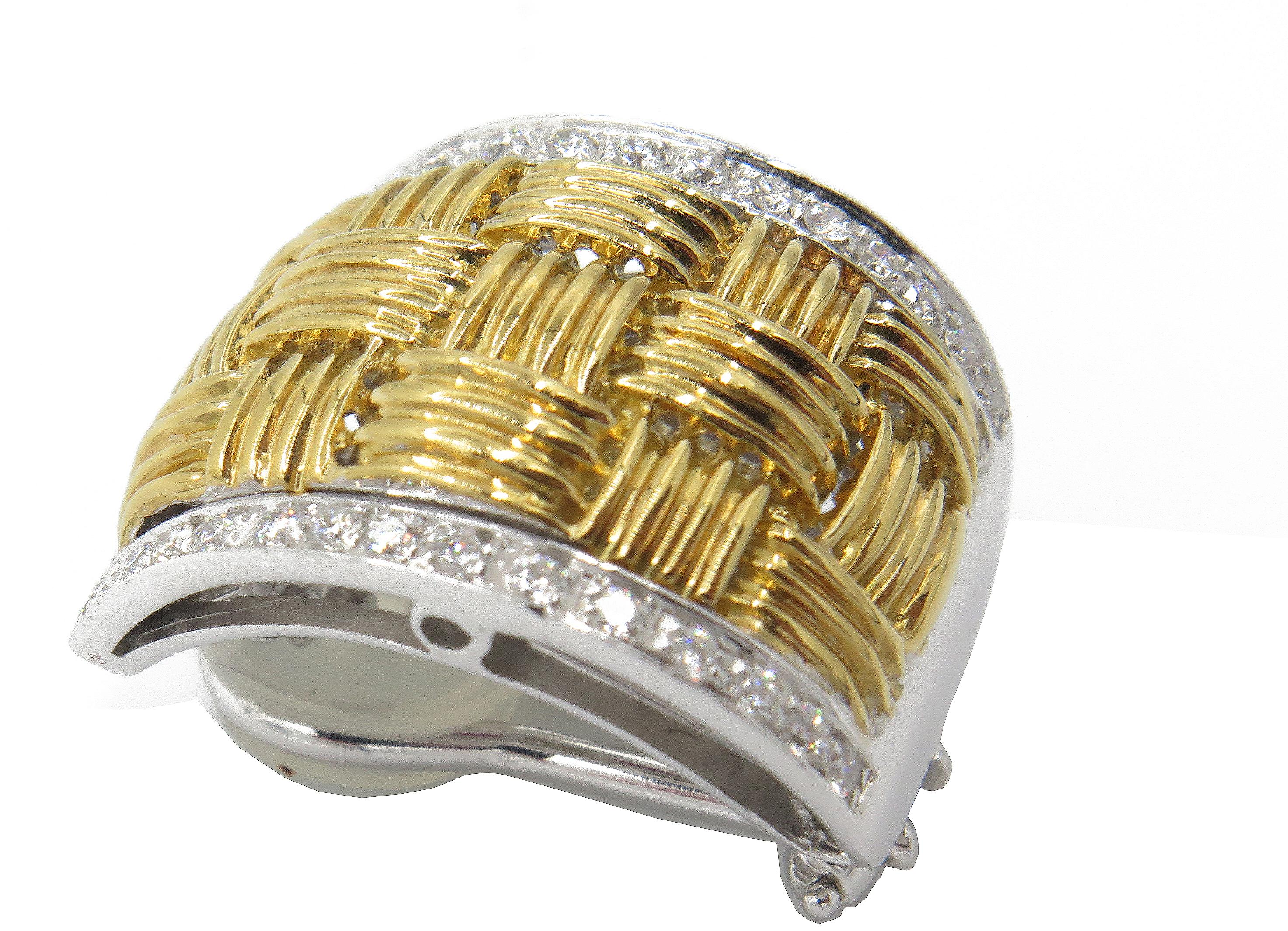 18 Karat Two-Tone Gold Roberto Coin Diamond Earrings For Sale 1