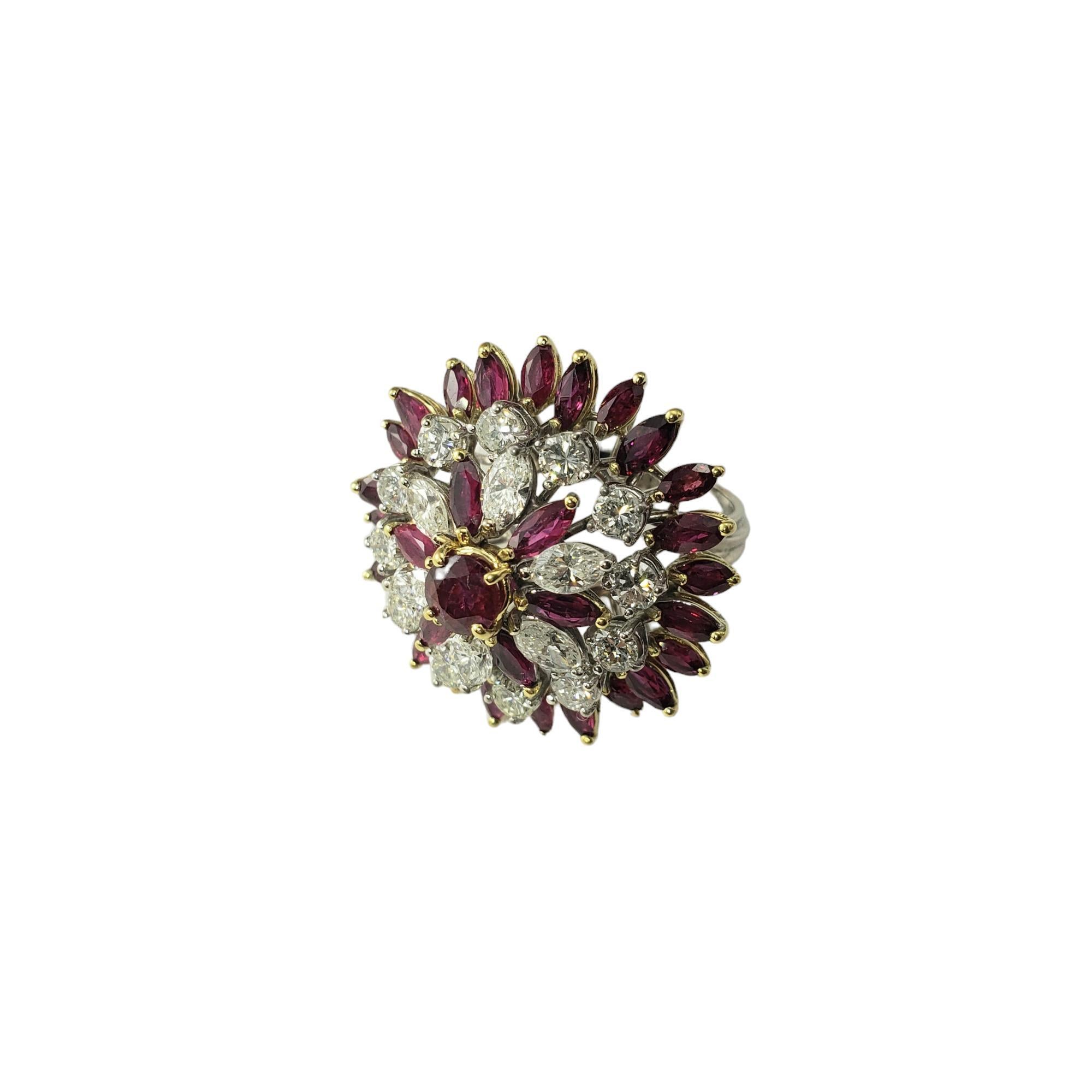18K Two Tone Gold Ruby & Diamond Cluster Ring Size 6  #17354 In Good Condition For Sale In Washington Depot, CT