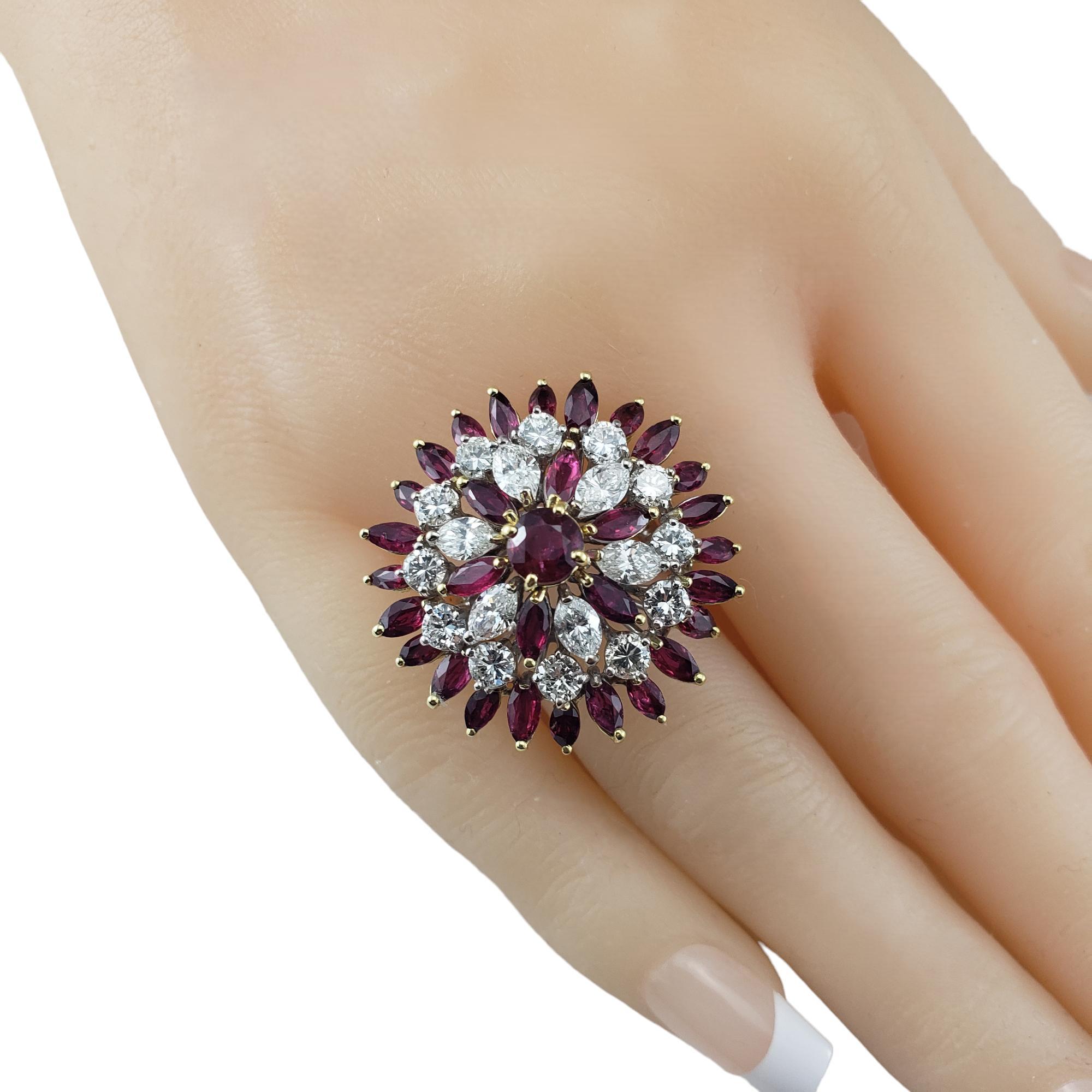 18K Two Tone Gold Ruby & Diamond Cluster Ring Size 6  #17354 For Sale 3