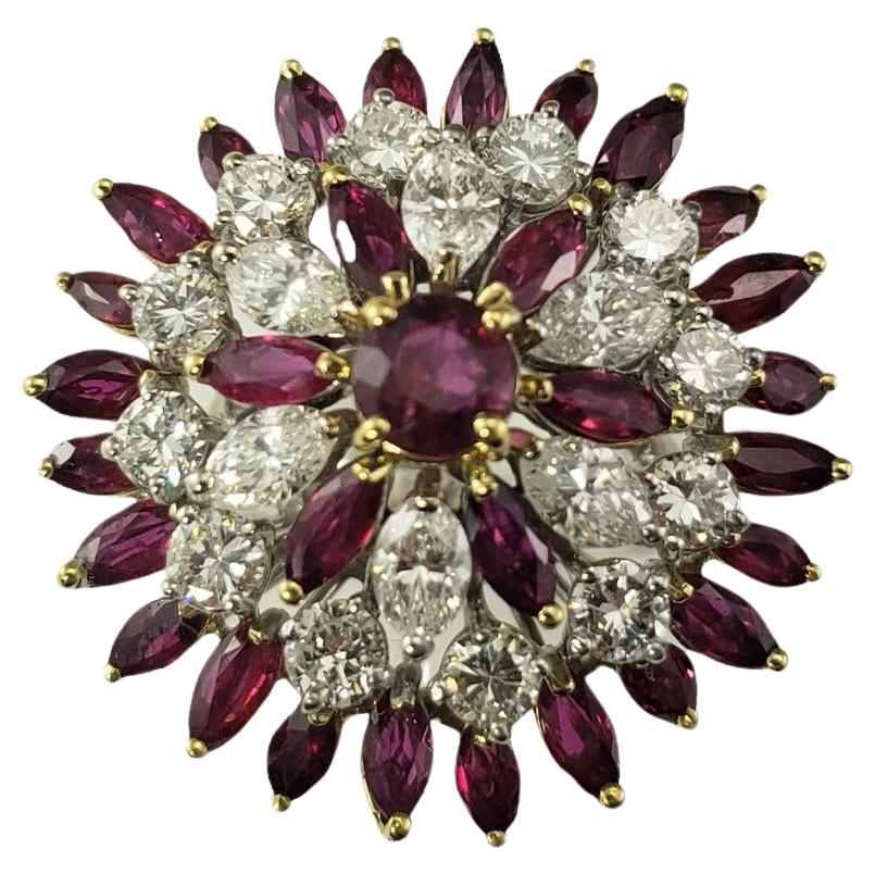 18K Two Tone Gold Ruby & Diamond Cluster Ring Size 6  #17354 For Sale