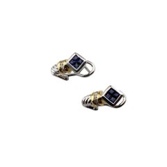 18K Two-Tone Gold Sapphire and Diamond Earrings #15945