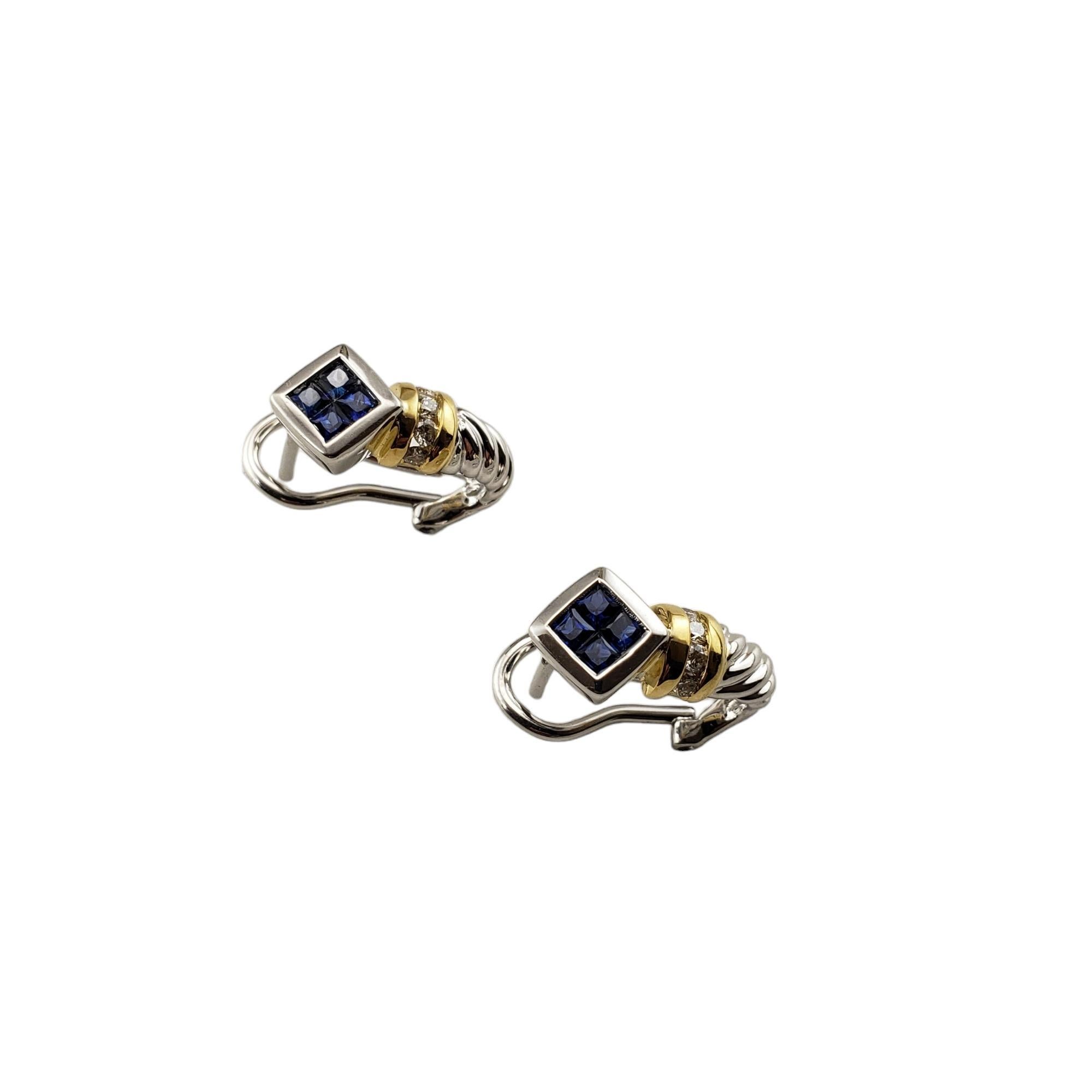 Round Cut 18K Two-Tone Gold Sapphire and Diamond Earrings #15945 For Sale