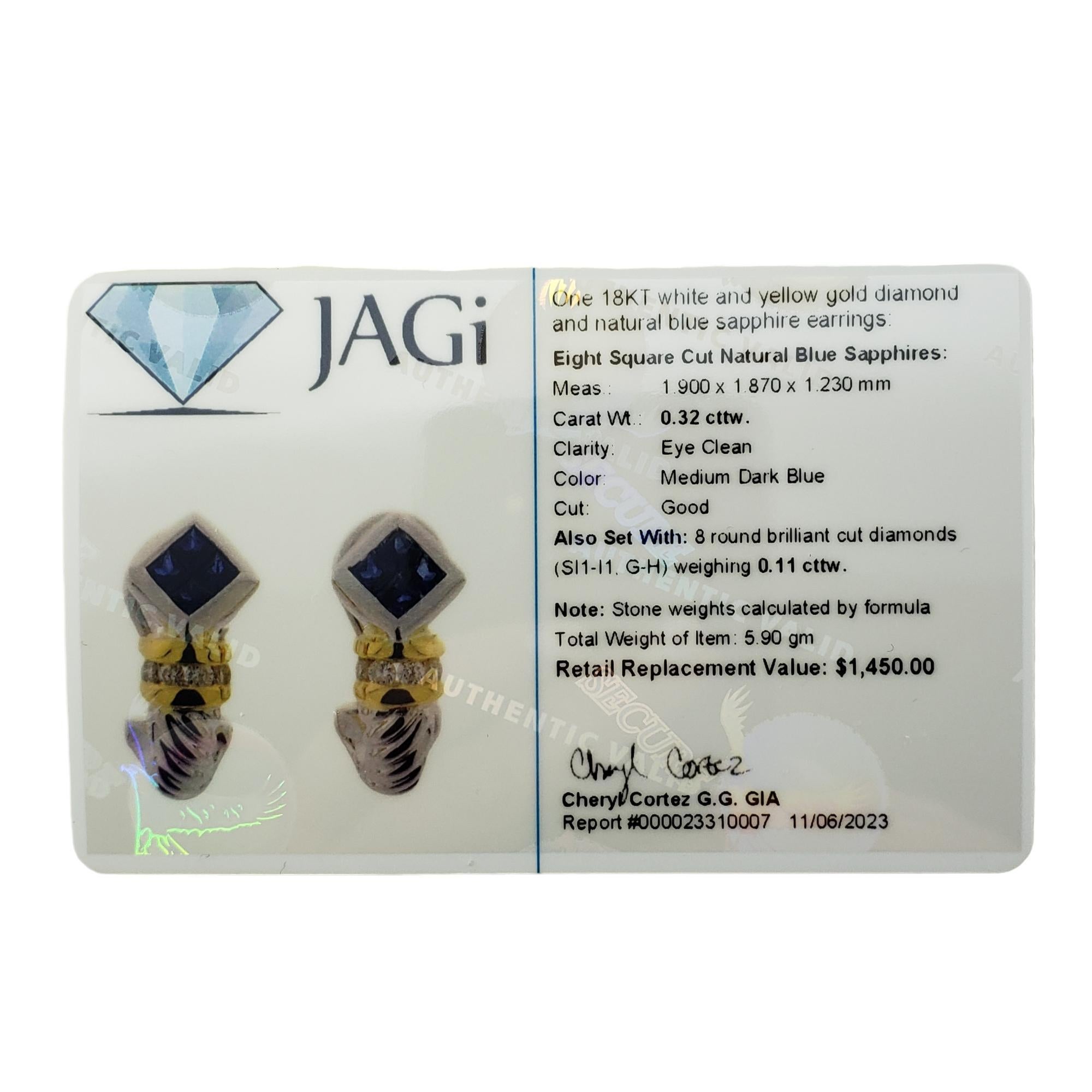 18K Two-Tone Gold Sapphire and Diamond Earrings #15945 For Sale 3