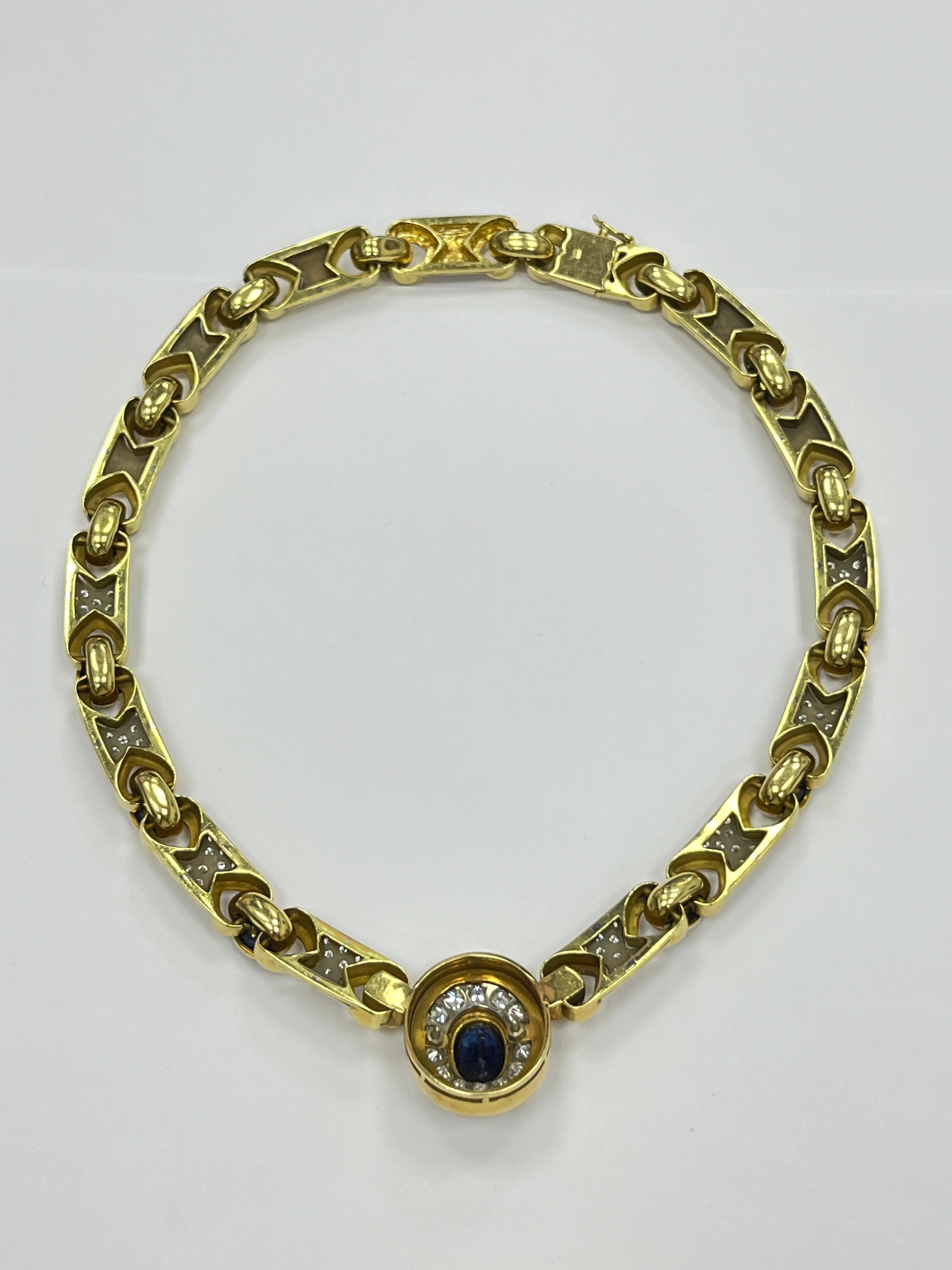 Oval Cut 18K Two Tone Gold Sapphire and Diamond Necklace