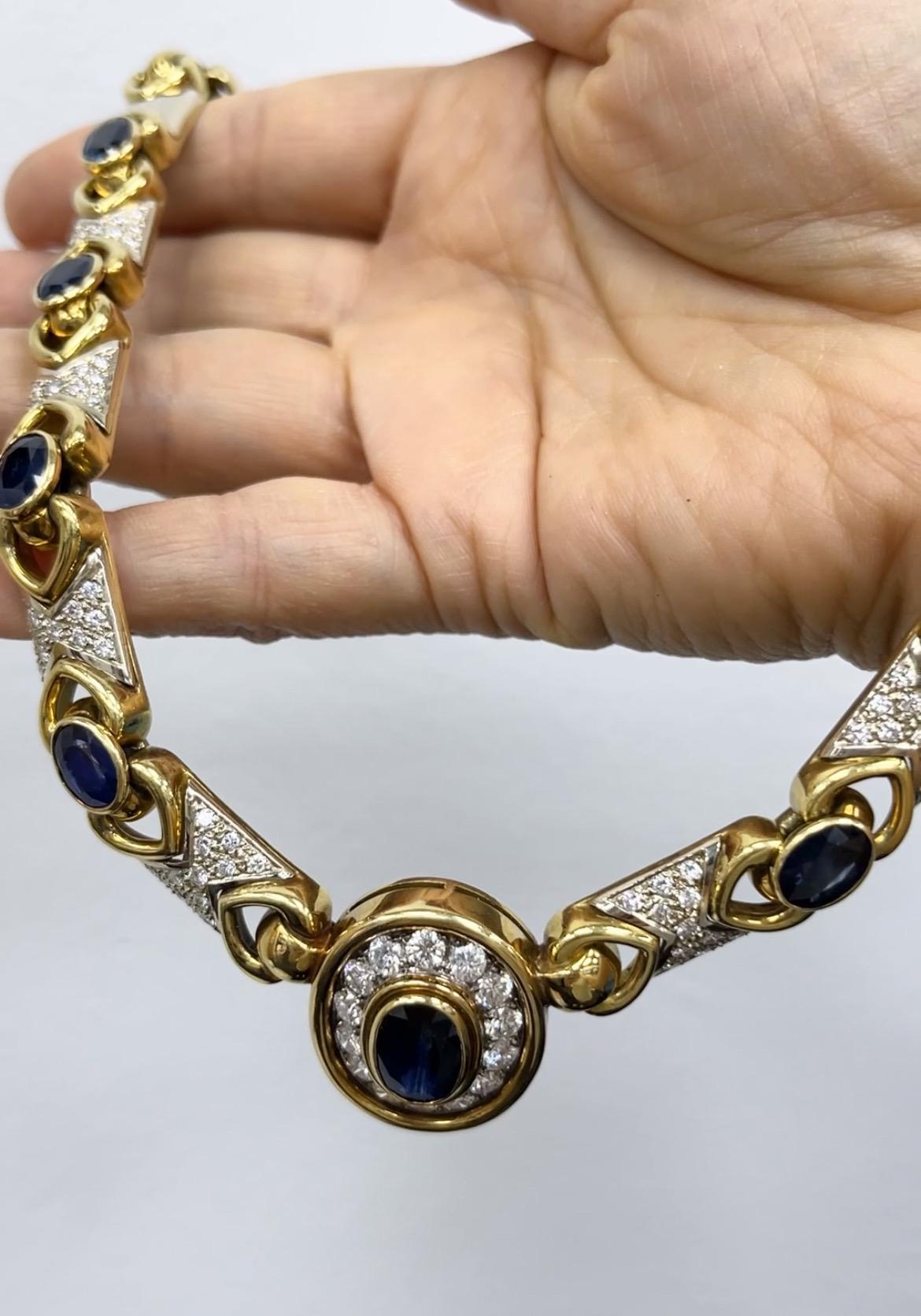 18K Two Tone Gold Sapphire and Diamond Necklace 1