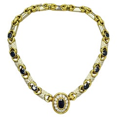 18K Two Tone Gold Sapphire and Diamond Necklace
