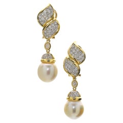 18k Two-Tone Gold & South Sea Cultured Pearl Dangle Earrings w/ 2.25ct Diamonds