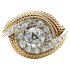 Anello vintage con corda a spirale in oro bicolore 18 carati e diamanti da 1 carato circa