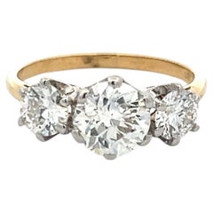 18K Two Tone Gold Three-Stone Ring 2.5ct Circular & European Diamonds I SI1 GIA