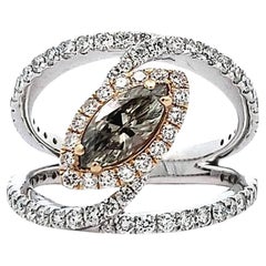 18k Two-Tone Gold Twisted Halo Diamond Ring