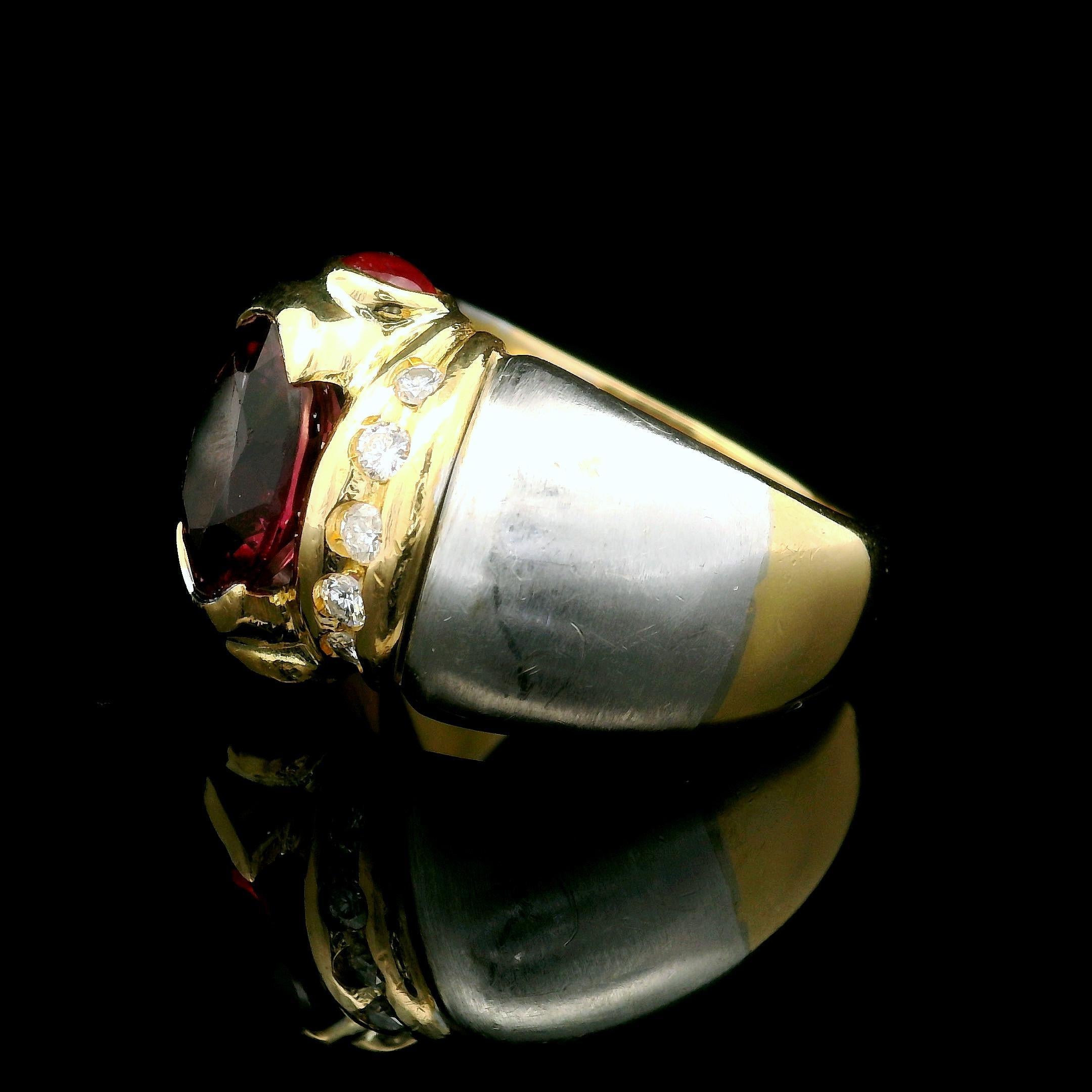Anello pesante largo in oro 18k bicolore con tormalina rosa e diamante In condizioni buone in vendita a Montclair, NJ
