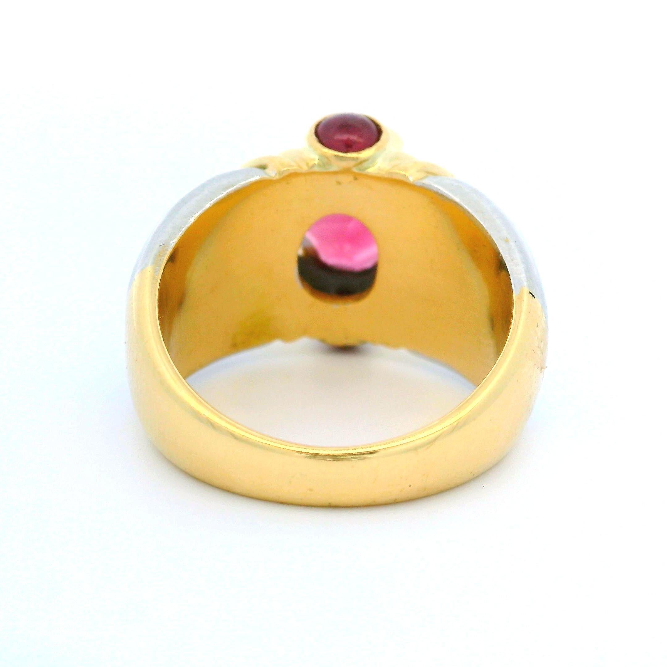 Anello pesante largo in oro 18k bicolore con tormalina rosa e diamante in vendita 4