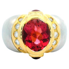Anello pesante largo in oro 18k bicolore con tormalina rosa e diamante