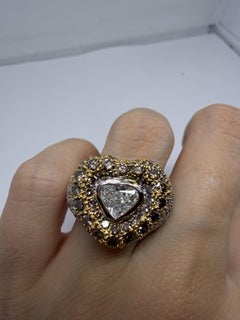 18K Two Tone Heart Shaped White and Brown Diamond Ring