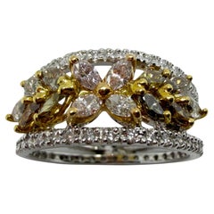 18K Two Tone Marquise Cut Pink, Yellow and White Diamond Flower Band Ring