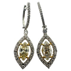 18K Two Tone Marquise Cut Yellow Diamond and White Diamond Earrings