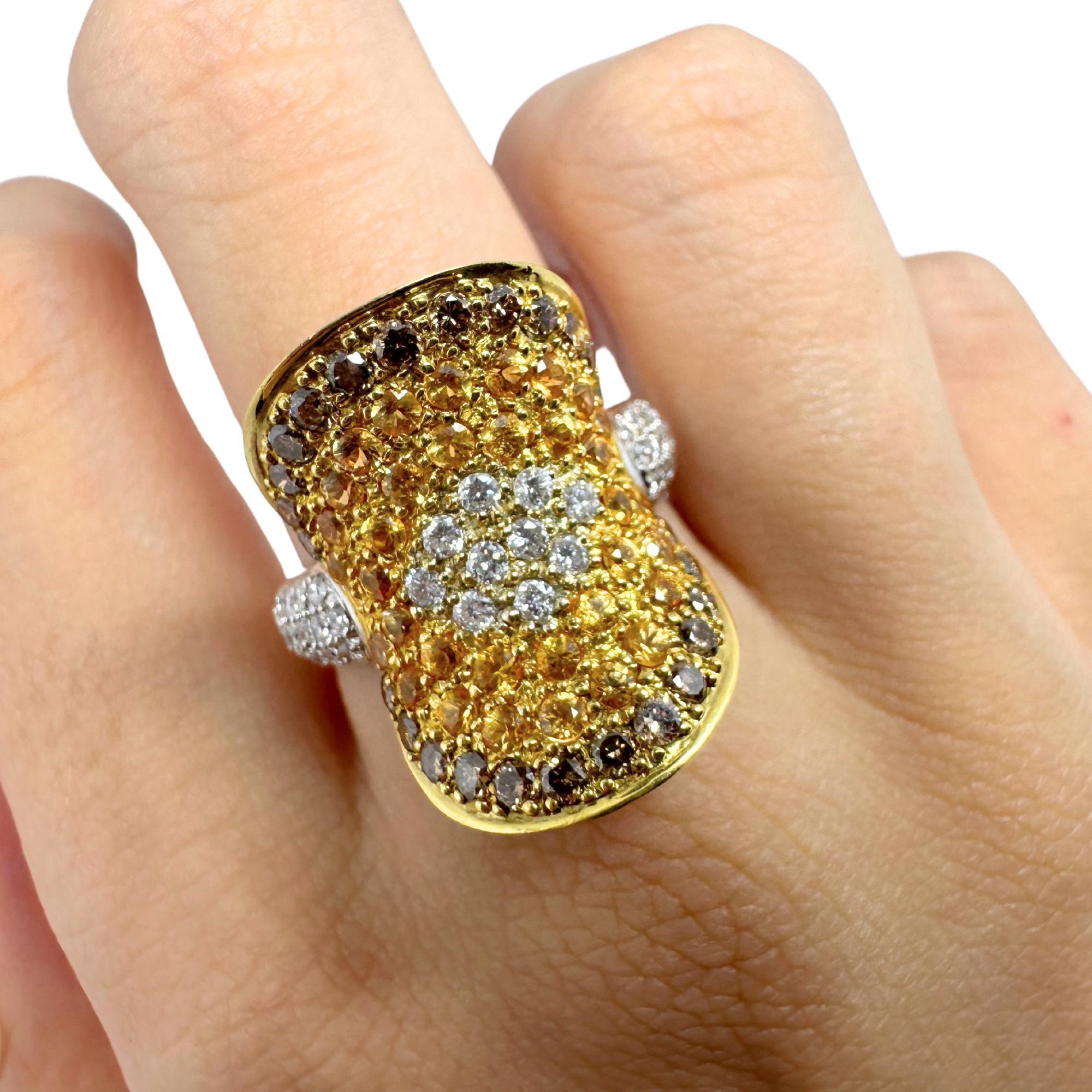 Anello cocktail con diamanti bicolore 18 carati in vendita 1