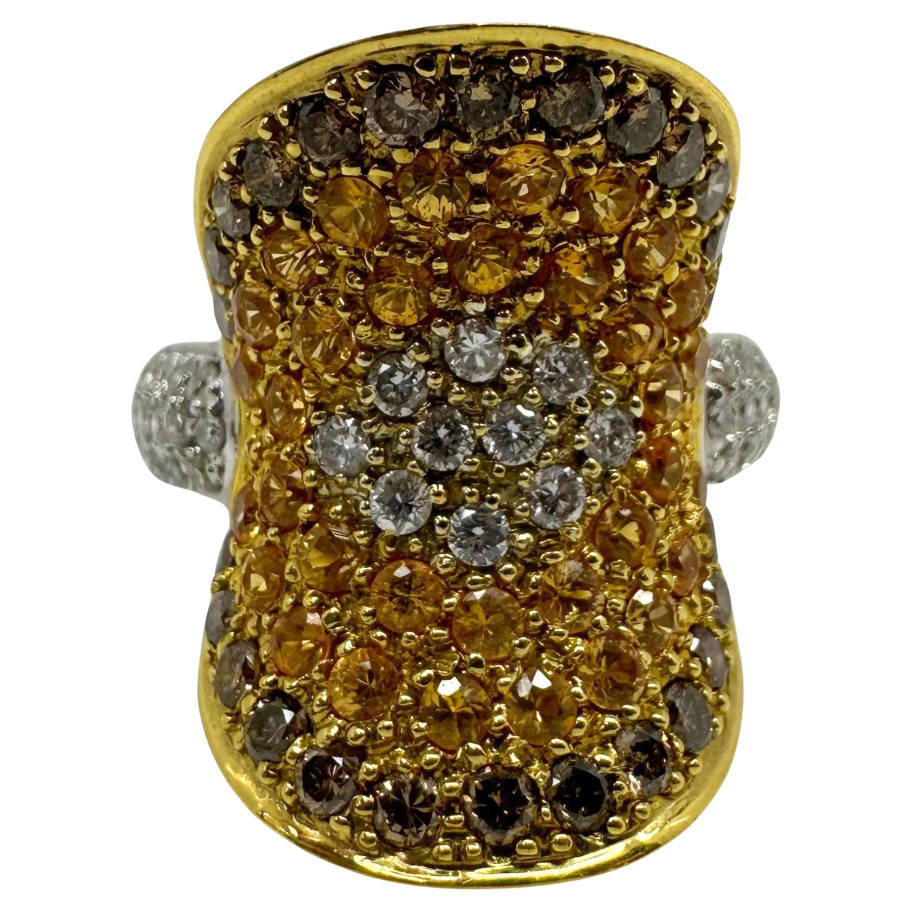 18K Two Tone MultiColor Diamond Cocktail Ring