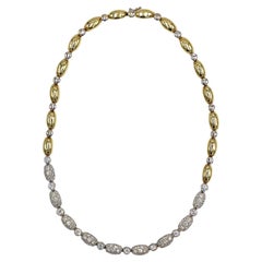 Vintage 18K Two Tone Necklace with Pave and Bezel Set Diamonds