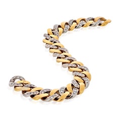 18 Karat Two-Tone Open Curb Link Diamond Men's Bracelet