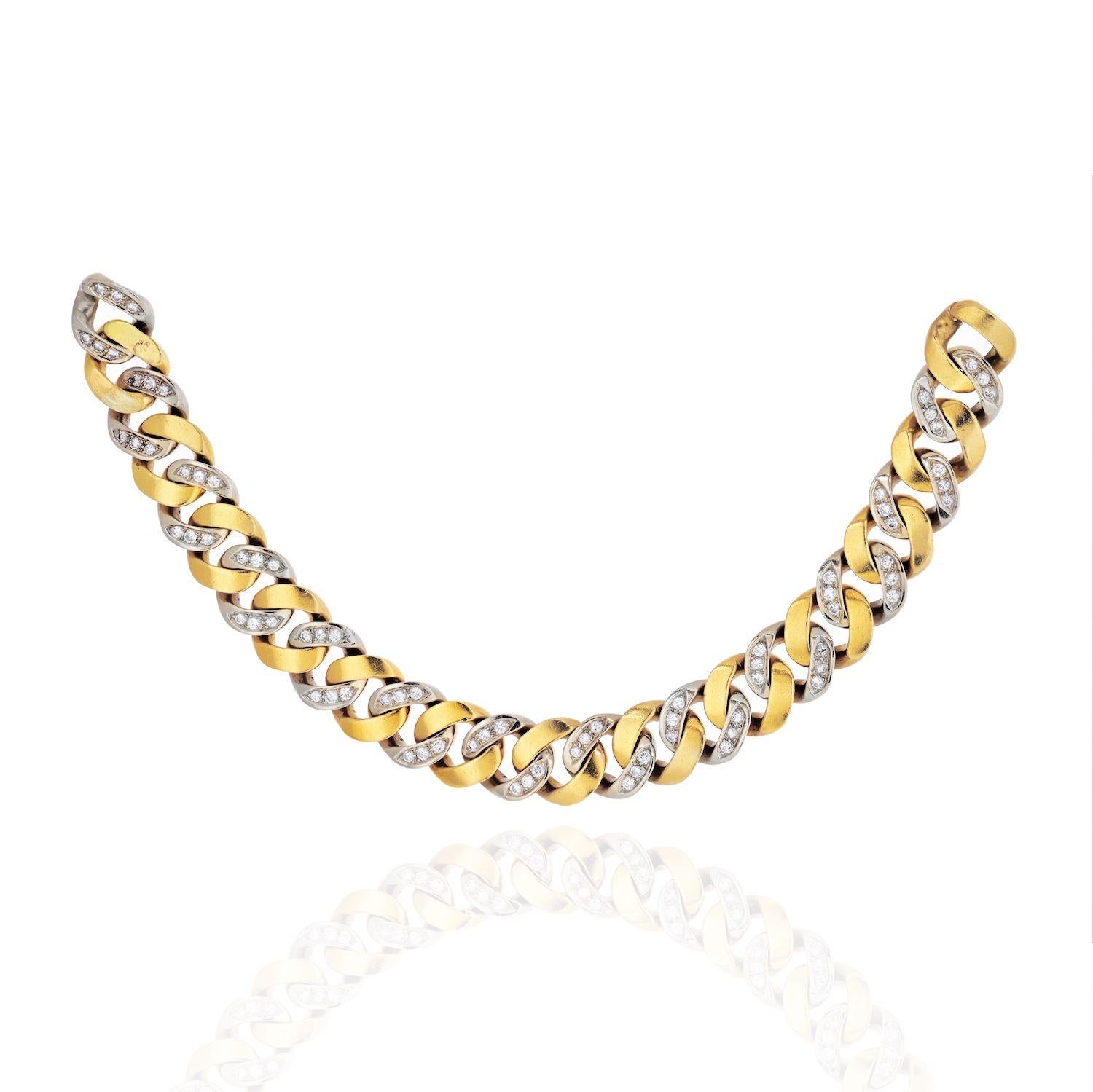 Modern 18 Karat Two-Tone Open Curb Link Diamond Men's Bracelet