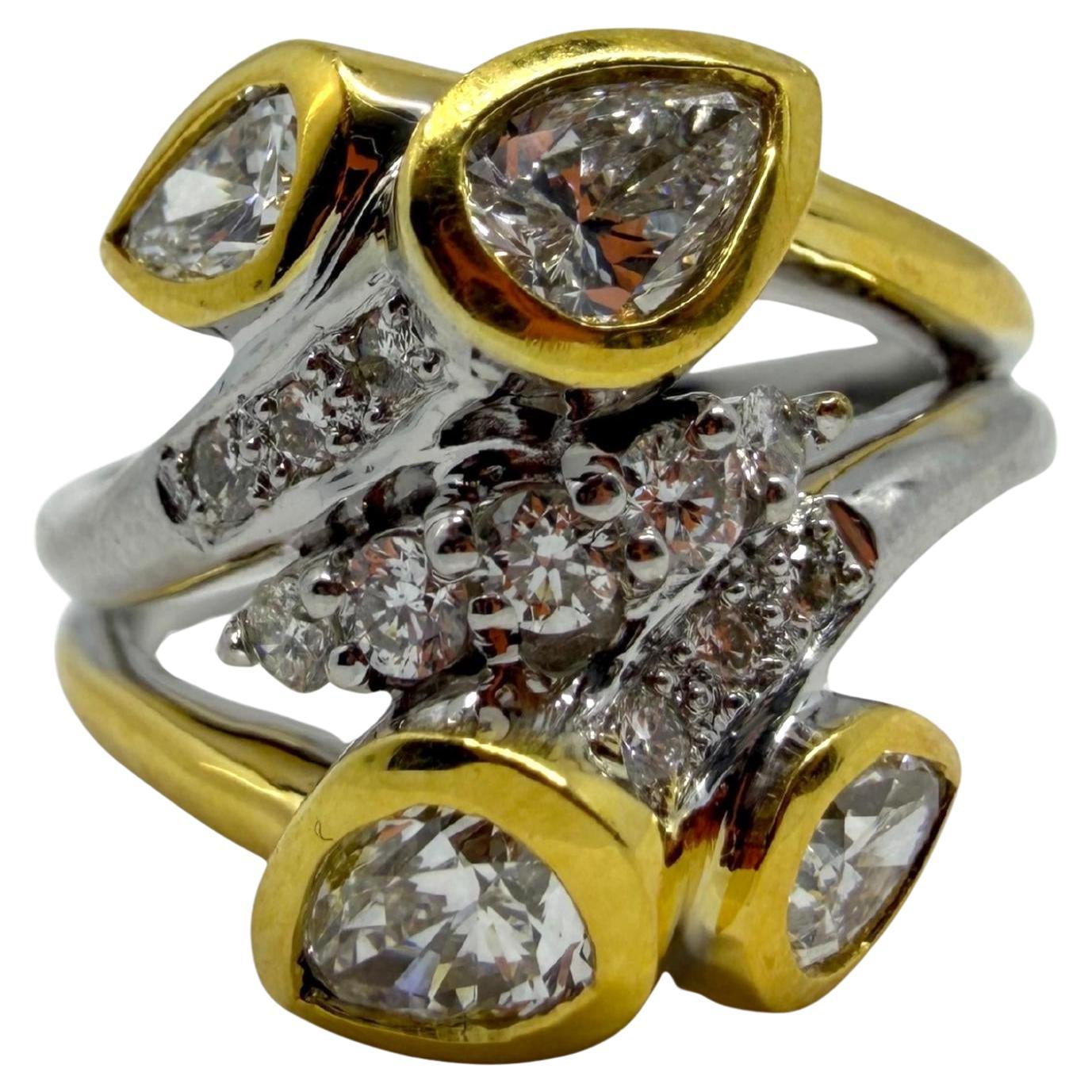 18K Two Tone Pear Cut Diamond Engagement Ring, 1.24 Carats, Size 6.5