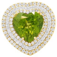 18K Two Tone Peridot and Diamond Heart Ring