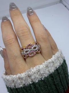 18K Two Tone Pink Sapphire and Diamond Band