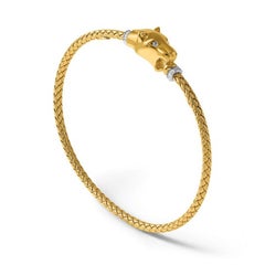 18K Two Tone  Polished Woven  Diamond Panther Cuff Bangle