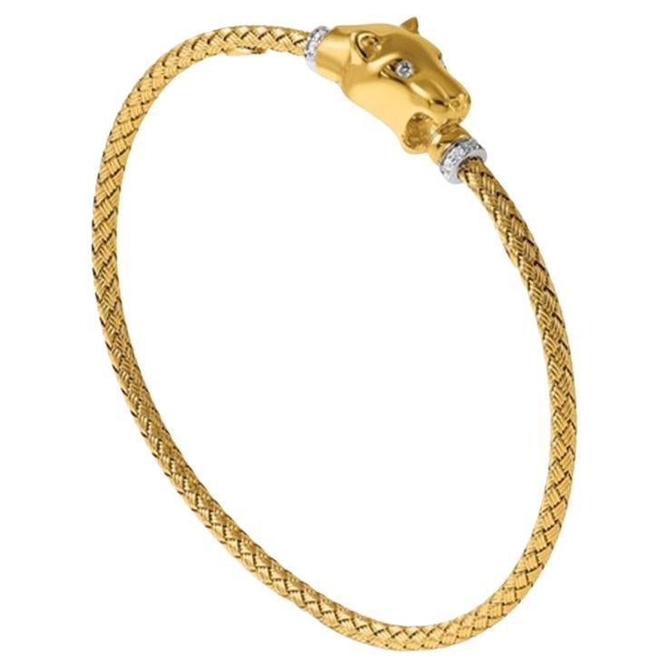 18K bicolore  Tessuto lucido  Bracciale con pantera di diamanti