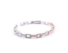 18 Karat Two-Tone Rose and White Gold Diamond Cable Link Cuff Bracelet
