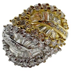 18K Two Tone Tapered Baguette Cut Diamond Ring