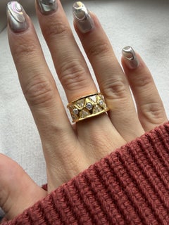 18k Two Tone Trillion Cut Diamond Wide Band Ring with Abstract Design