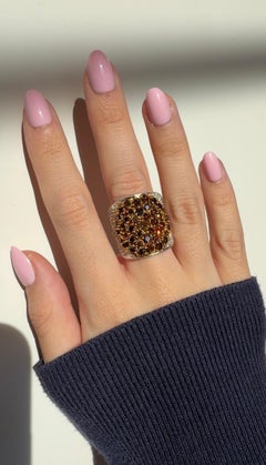 18K Two Tone White and Brown Diamond Wide Band Ring - Size 6.75