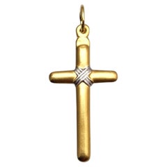 18K Two-Tone White and Yellow Gold Cross Charm #25362
