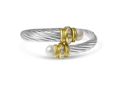18K Two-Tone Wrap Bangle with Diamonds (0.60ct)  & 2 Pearls by Manart