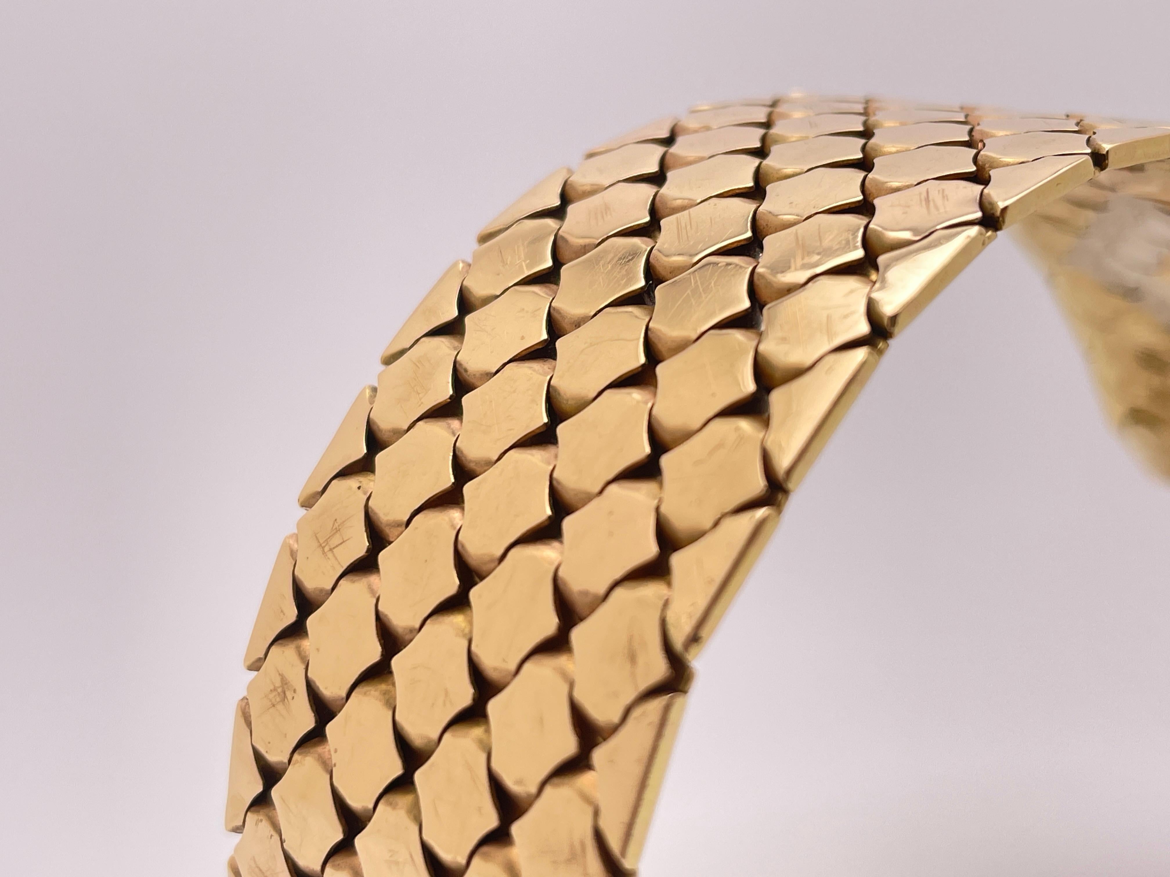 18K Two Tone Yellow White Gold Designer Textured Flexible Bracelet For Sale 1