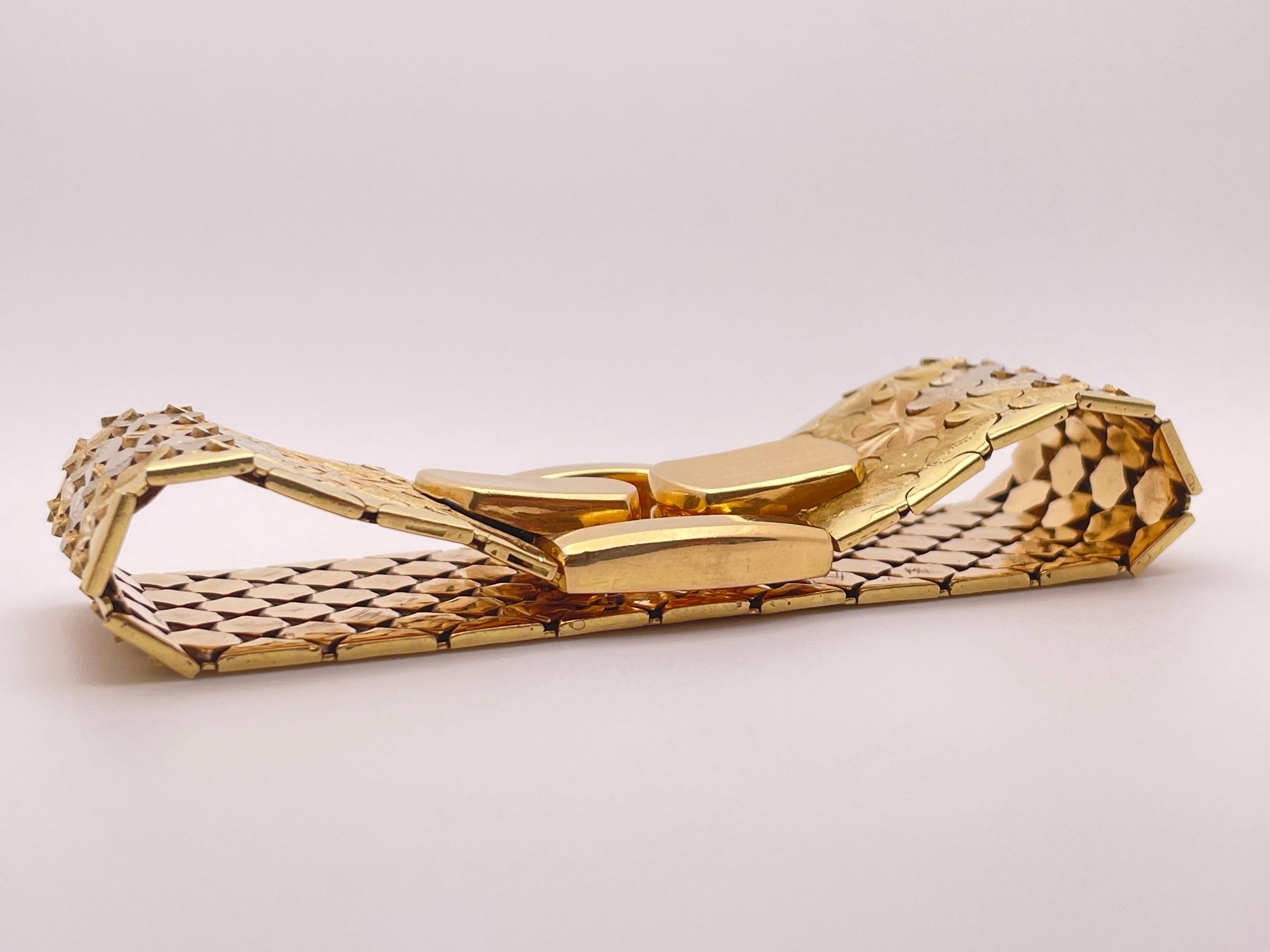18K Two Tone Yellow White Gold Designer Textured Flexible Bracelet For Sale 3