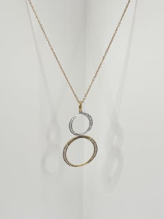 18K Two Toned Diamond .30CTW Double Circle Pendant Necklace