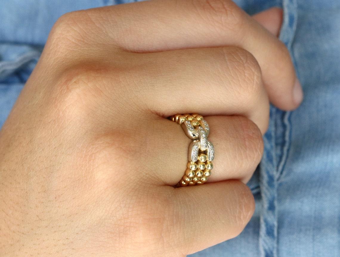 18 Karat zweifarbiger Diamant-Gürtelschnalle-Ring mit runden natürlichen Diamanten 2