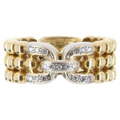 18K Two-Toned Diamond Belt Buckle Band Ring with Round Natural Diamonds