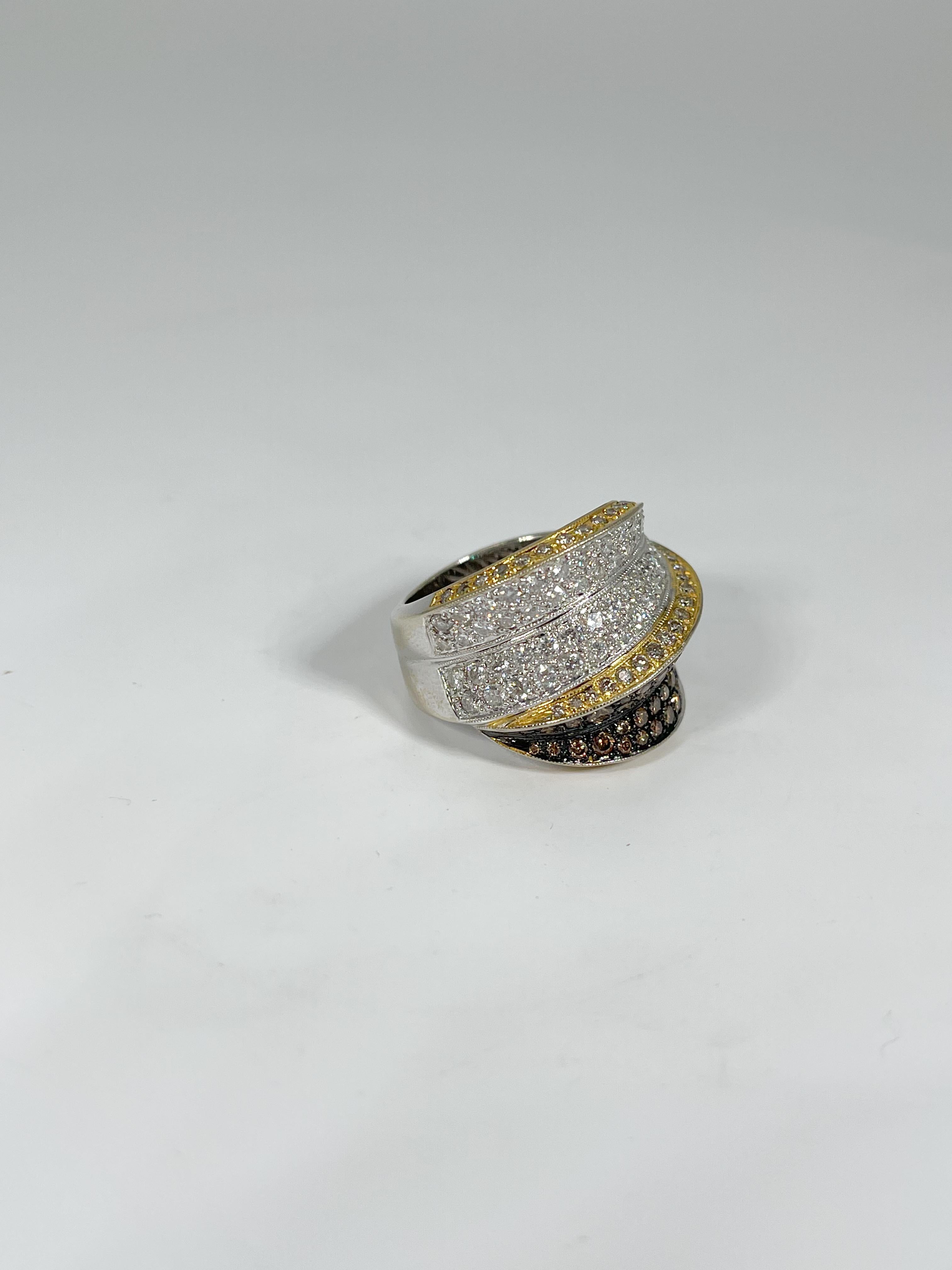 Round Cut 18K Two Toned Diamond Cocktail Ring  For Sale