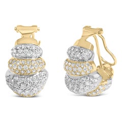 18K Two-Toned Gold 5.00 Cttw Diamond Three-tier Domed Button Omega Back Earrings