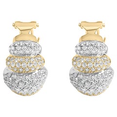 18K Two-Toned Gold 5.00 Cttw Diamond Three-tier Domed Button Omega Back Earrings